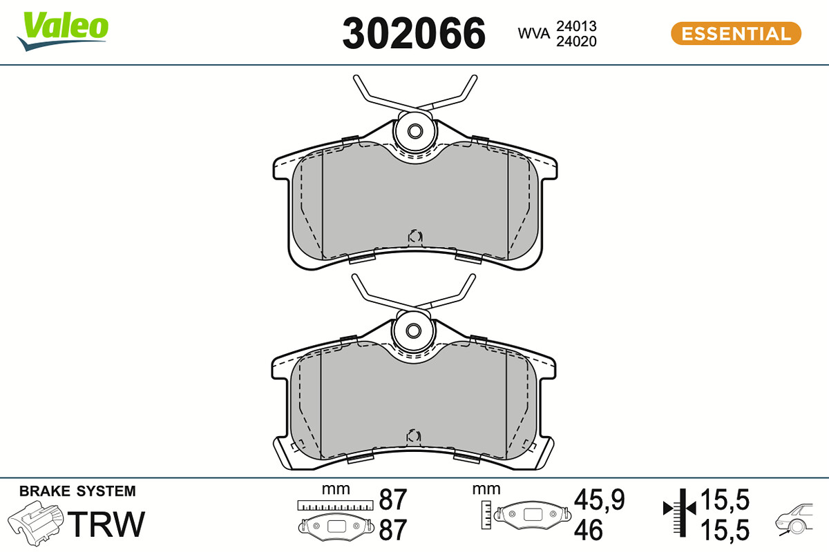 Jogo de 4 pastilhas de travão VALEO ref. 302066